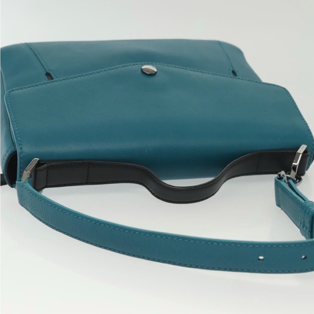 BVLGARI top handle Shoulder Bag Leather Turquoise Blue - Picture 4 of 14